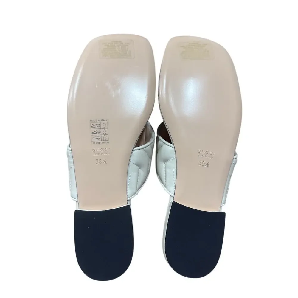 Gucci GG Marmont Double G Quilted White Leather Thong Sandal 38.5 - Picture 6 of 7